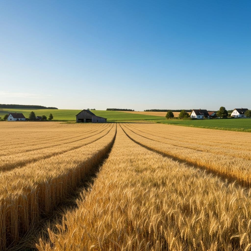 Campo agrícola verde ao amanhecer